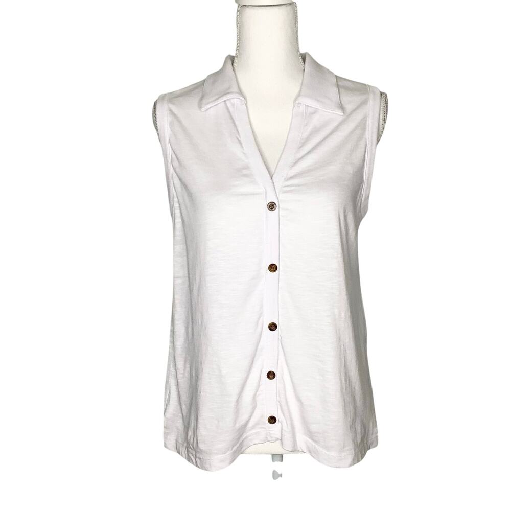 Remi James White Sleeveless Collared Button Down Top Large